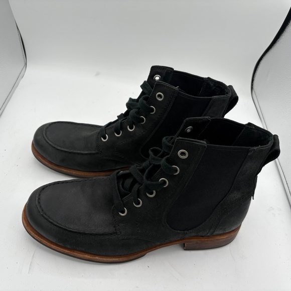 RARE UGG Australia Jarrett Leather Boots Men’s 10 Black Elastic Lace Up Moc Toe - Picture 8 of 15